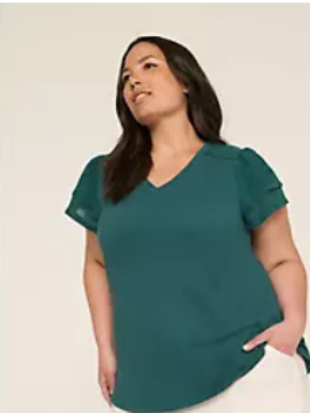 Eyelet-Sleeve V-Neck Top - size 10/12 - Lane Bryant - Green